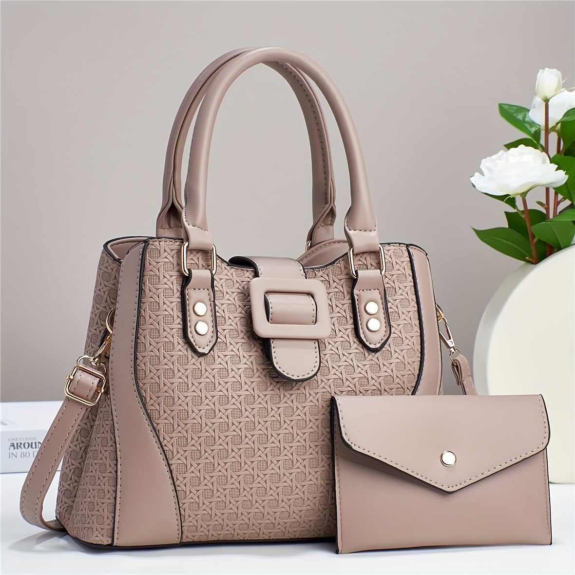 New Two-Piece Set Fashion Handbag for Women with Woven Design, High Appearance Level, and Large Capacity