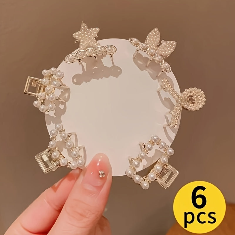 Elegant artificial pearl and rhinestone hair clip for women to tidy loose hair.