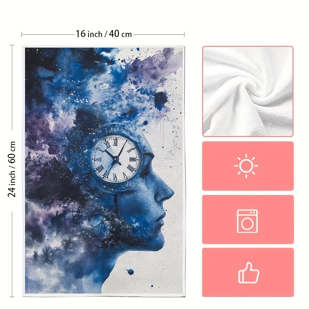 2-pack of incredibly plush kitchen towels featuring "Time and Space" Brain & Cosmic Design. Made from highly absorbent polyester, these dish hand towels are machine washable and measure 40.64x60.96 cm. Perfect for adding a touch of holiday decor to your