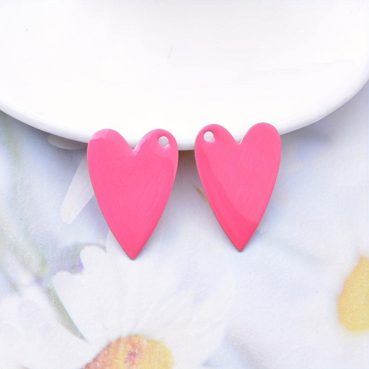 Six pieces of copper dual-sided enamel heart charms for creating DIY jewelry accessories, perfect for adding oil droplets with a non-fading design, ideal for a fashionable theme.