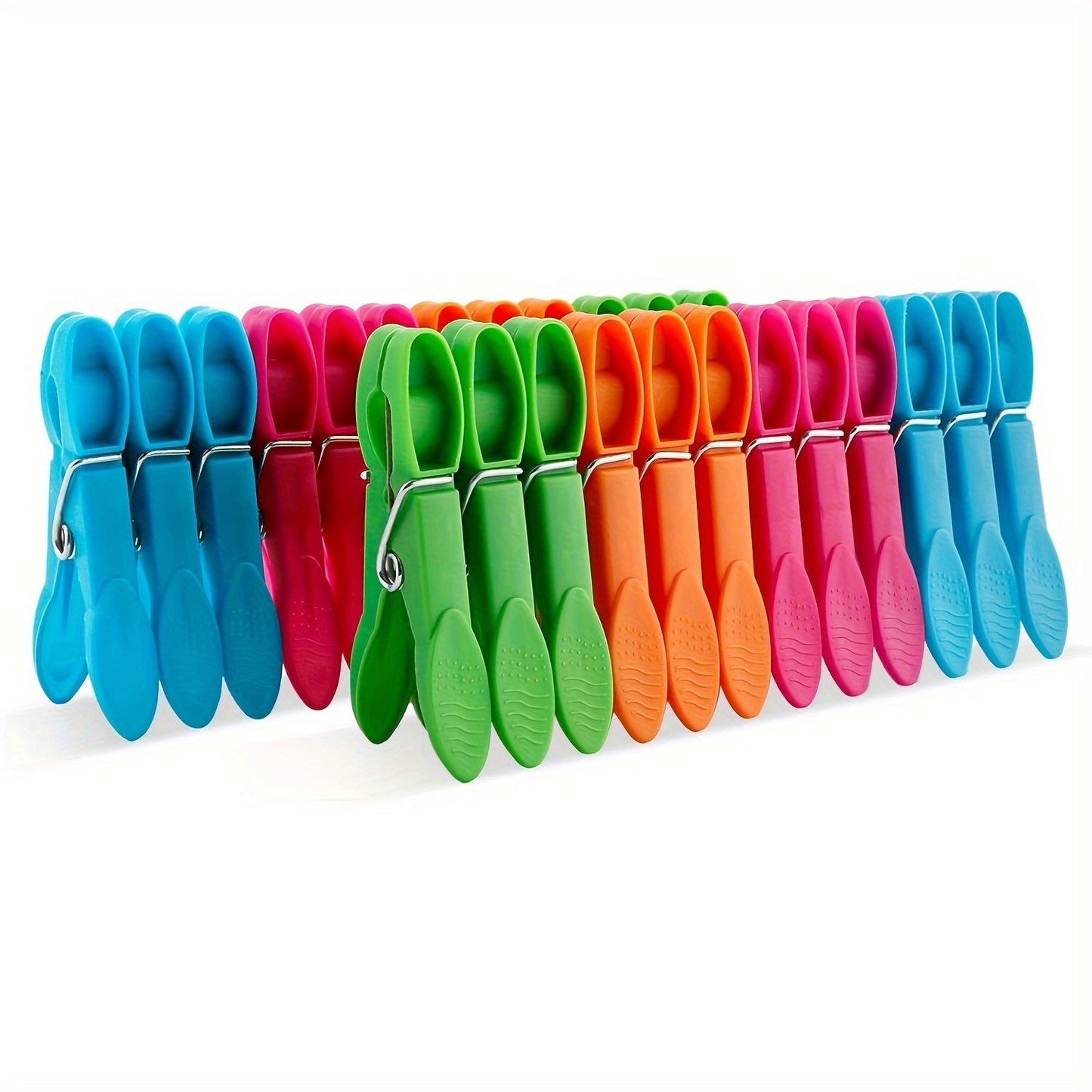 48 pieces of plastic clothes clips, available in a set of 24. These stable and colorful clips are perfect for holding your clothes in place without leaving any marks. Use them for socks, beach towels, or as regular clothes pins.