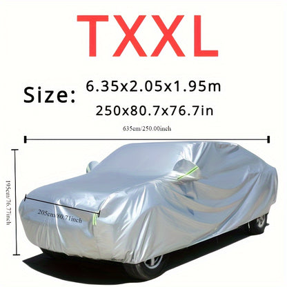 Car cover with UV and dust protection, suitable for cars, pickups, SUVs, and hatchbacks. Features reflective strip for added protection. Suitable for outdoor use.