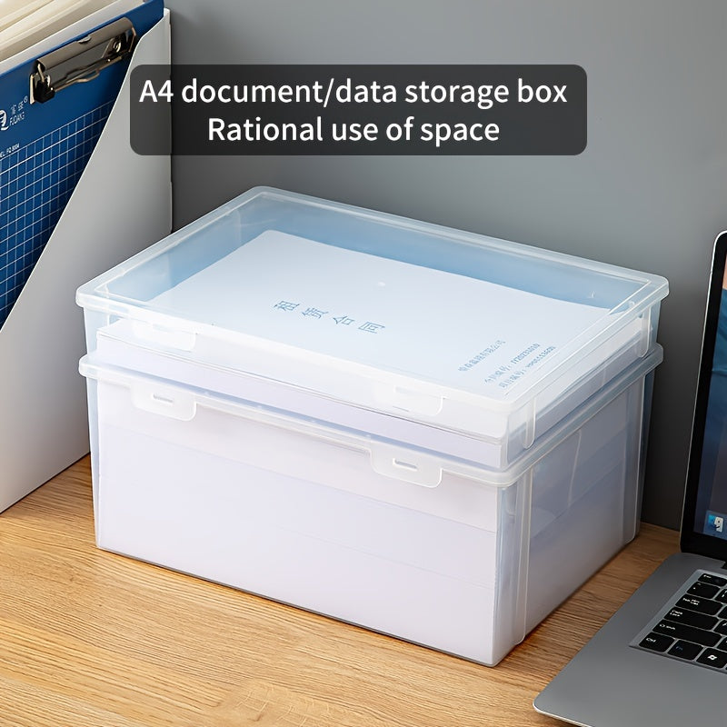 1pc A4 paper storage box for organization and storage supplies. Suitable for office, dorm, or home use.