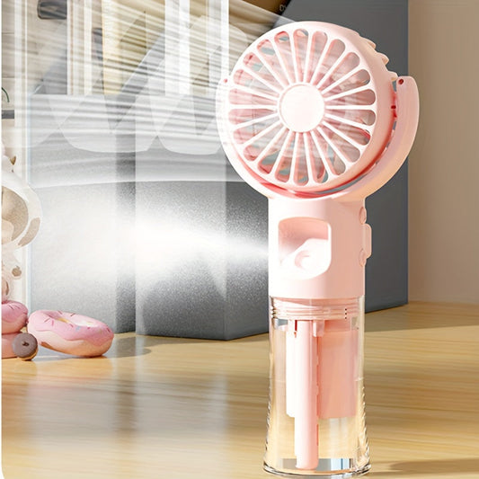 Compact Handheld Spray Fan With Humidifier, USB Rechargeable Mini Desktop Fan Featuring 4-Speed Adjustability and a Built-in Lithium Battery - Perfect for Use Indoors and Outdoors, Suitable for Women with a Working Voltage of 4V-12V