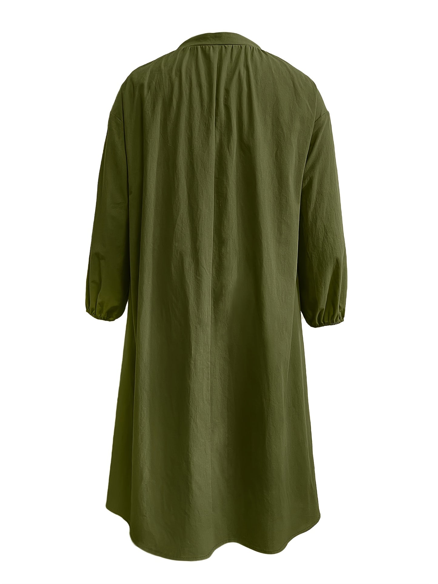 Women's plus size spring and autumn cardigan dress with round neck, long sleeves, and pocket.