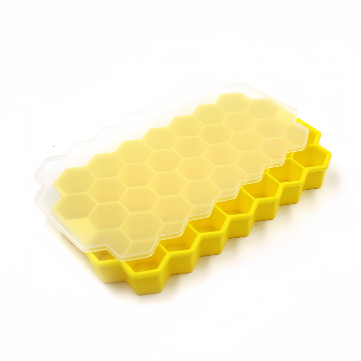 Silicone Ice Cube Tray with Lid - 37 Hexagonal Cubes, Stackable Design, Easy to Release, Ideal for Whiskey and Cocktails, Great for Holiday Parties like Halloween and Christmas