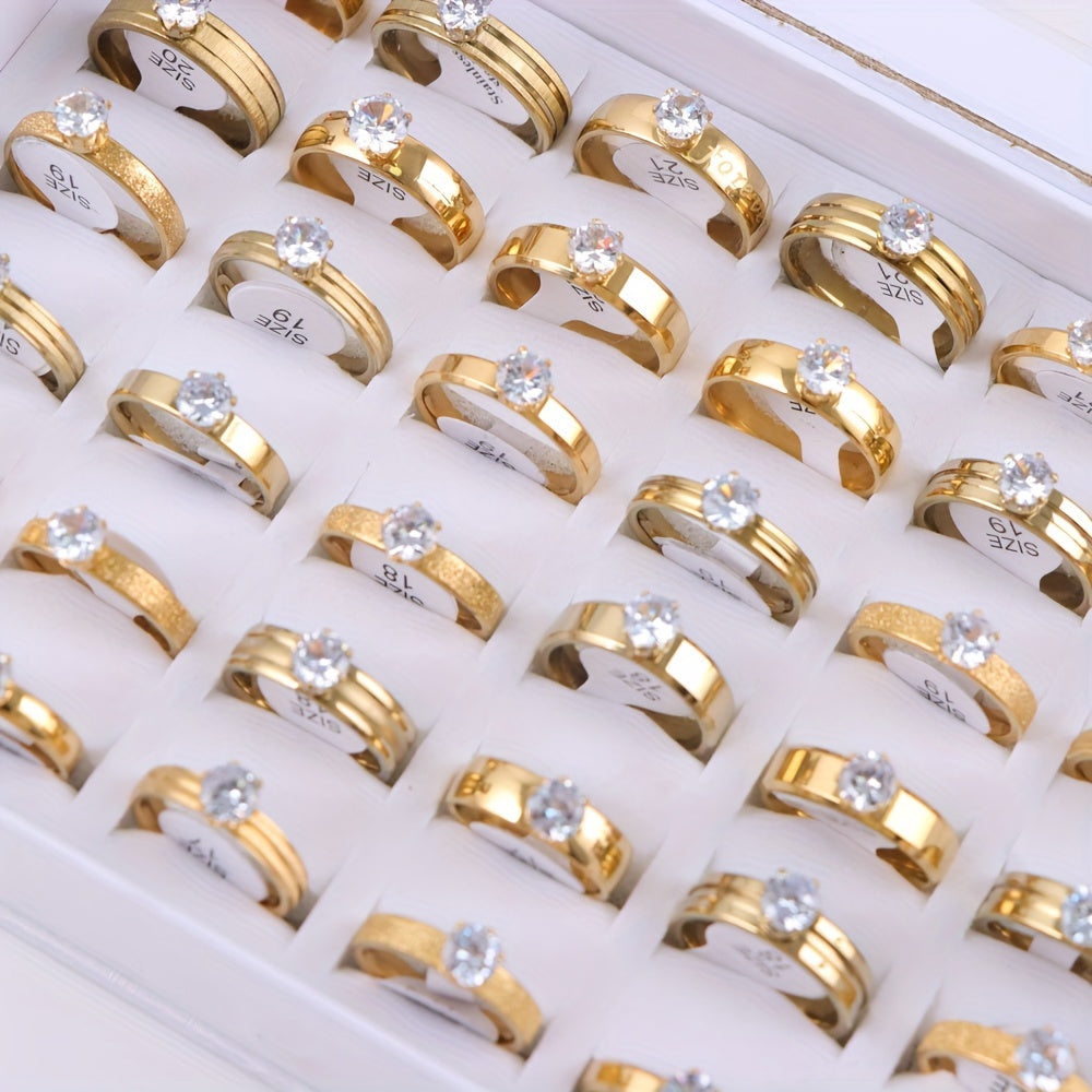 10pcs/Lot Women's rhinestone stainless steel rings, Men's wedding rings, jewelry accessories