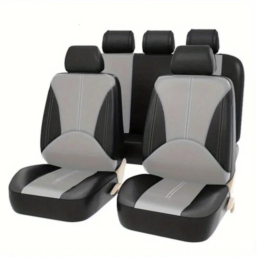 9-piece PU leather car seat cover set fits most vehicles and is airbag compatible.