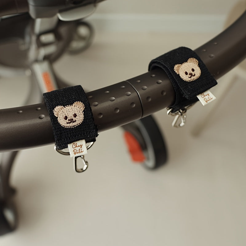 Set of 2 Adorable Cartoon Bear Stroller Hooks, Versatile Embroidered Bear Hooks