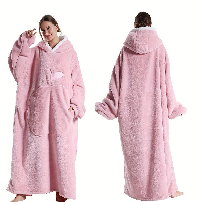 Stay warm and comfortable this winter in our oversized Cozy Velvet Hooded Lounge Robe. Available in red, purple, blue, brown, and black with convenient pockets, this hand-washable robe is made of soft polyester fabric perfect for indoor and outdoor use.