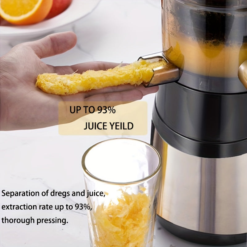 EU Plug Hilton Cold Press Juicer, 300W медленный жевательный соковыжиматель с большим загрузочным отверстием для целых фруктов и овощей, легкий в очистке, высокий выход сока, домашнее мороженое, нержавеющая сталь