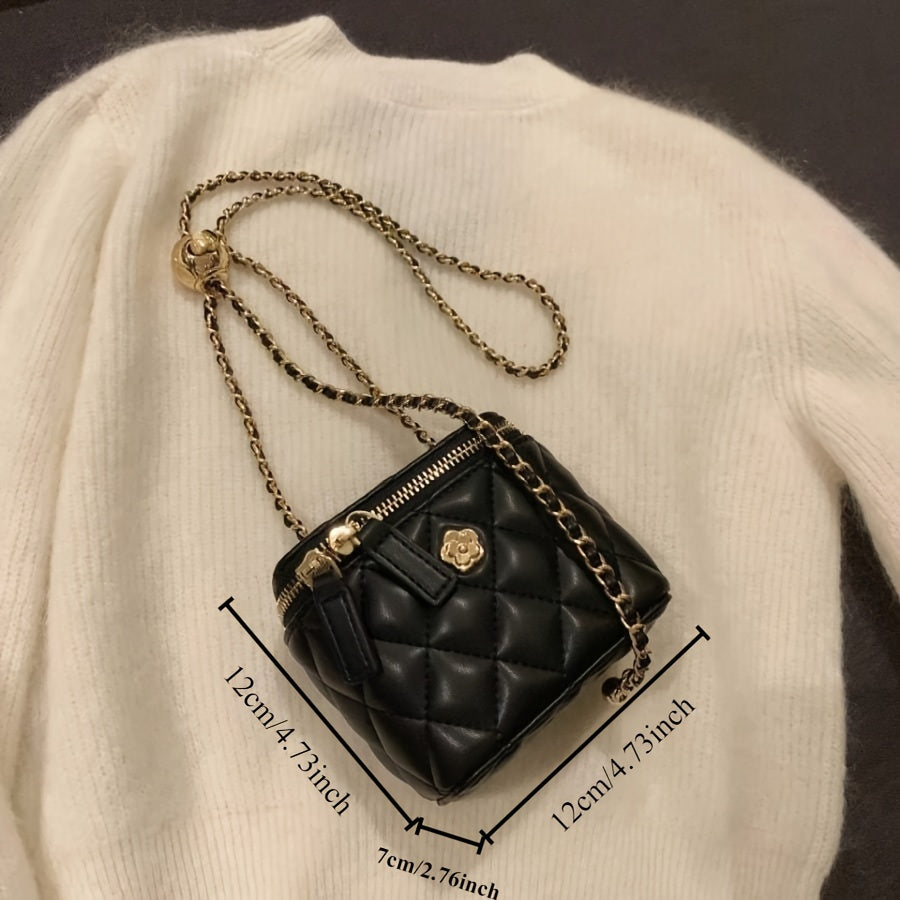 Winter mini shoulder crossbody bag purses for women featuring rhombic chain box design.