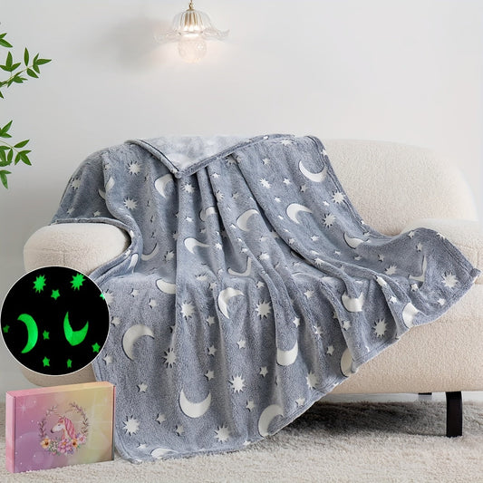 Modern Glow-in-the-Dark Unicorn Throw Blanket made of Flannel - Allergy-Free, Durable, Anime-Inspired Moire Pattern for Year-Round Use - Easy to Clean, Vibrant Colors - Versatile Polyester Bedding