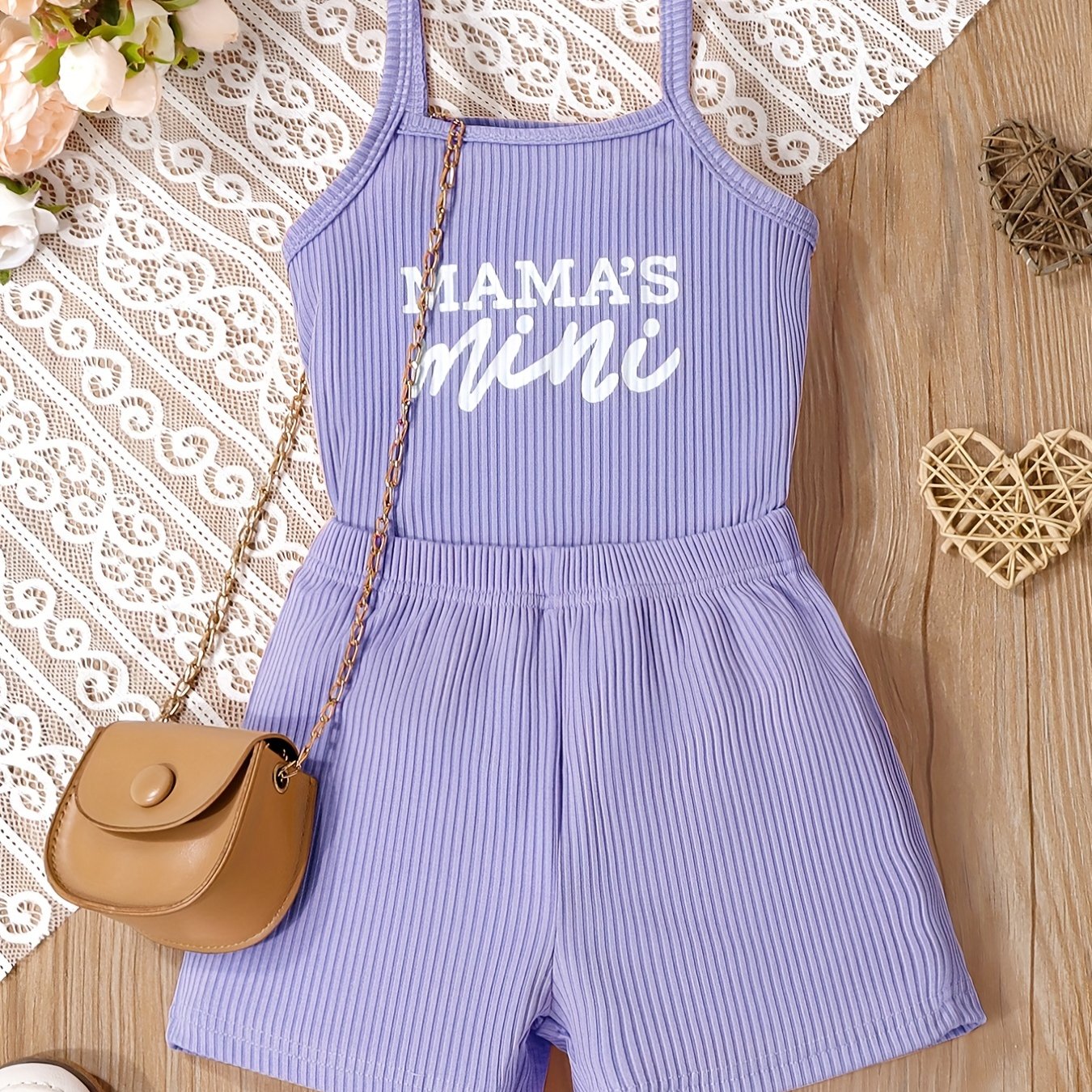 2-piece set for toddler girls featuring 'MAMA'S MINI' cami top and shorts for summer outdoor wear