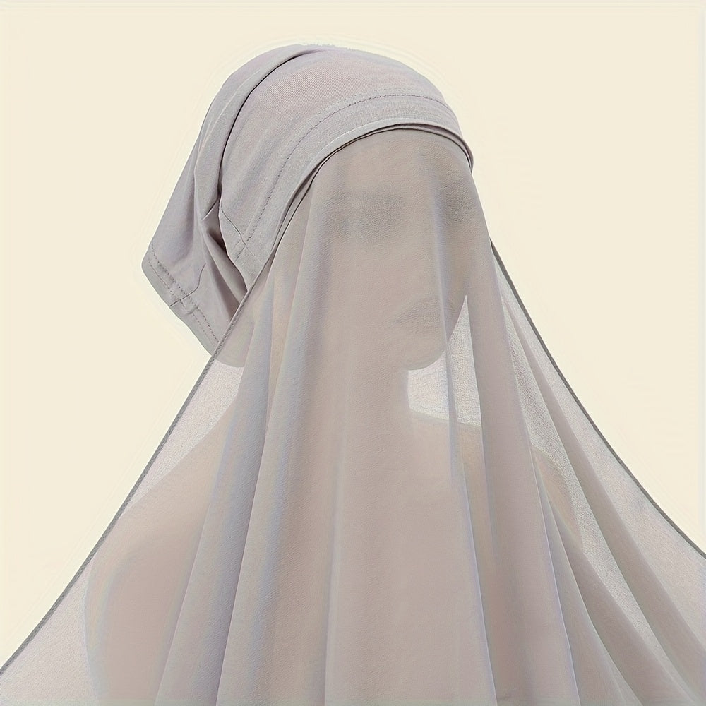 Chic chiffon instant hijab with built-in undercap for women's outdoor wear.