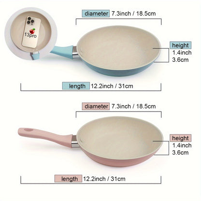 Durable Non-Stick Aluminum Egg Frying Pan - Available in 18.54cm Pink or Blue, Safe for Dishwasher Use, Suitable for All Stovetops, Ideal for Breakfast & Side Dishes