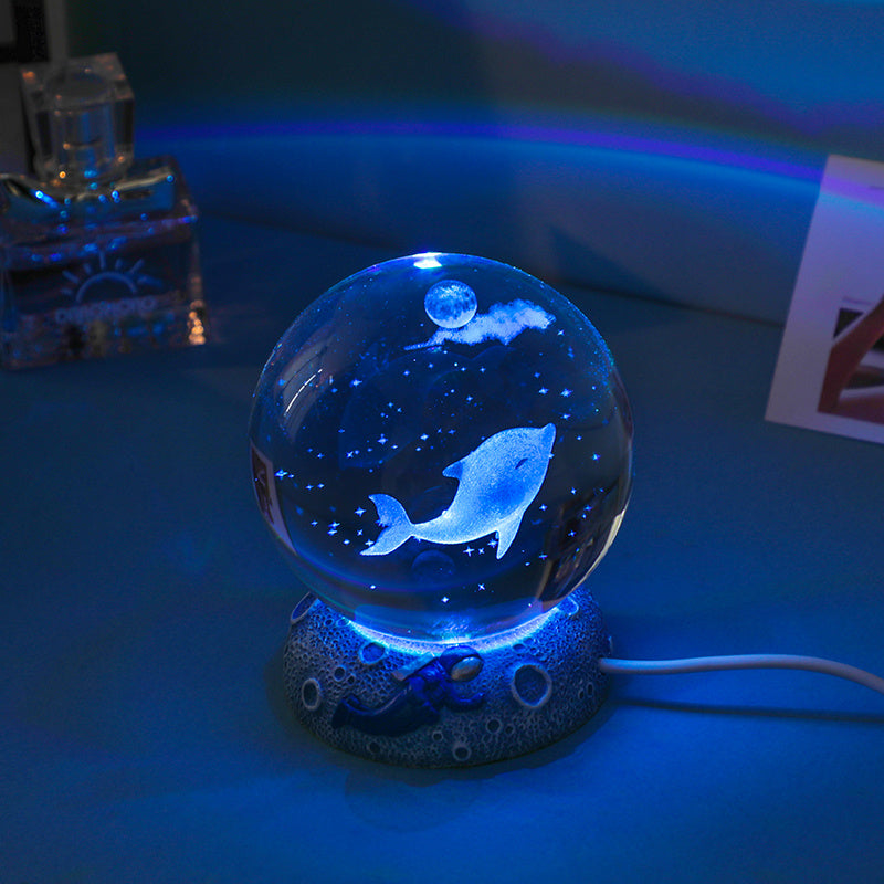 3D carved animal crystal ball with colorful lighting for a creative birthday gift