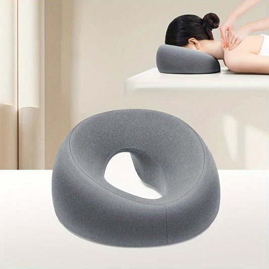 Facial Pillow with Memory Foam and U-Shaped design for Beauty Salons and Spas. Perfect for Skin Care and Relaxation during Massages. Made with Soft Polyester Cover and Polyurethane Fill. Machine Washable with Zipper Closure. Suitable for Adults for