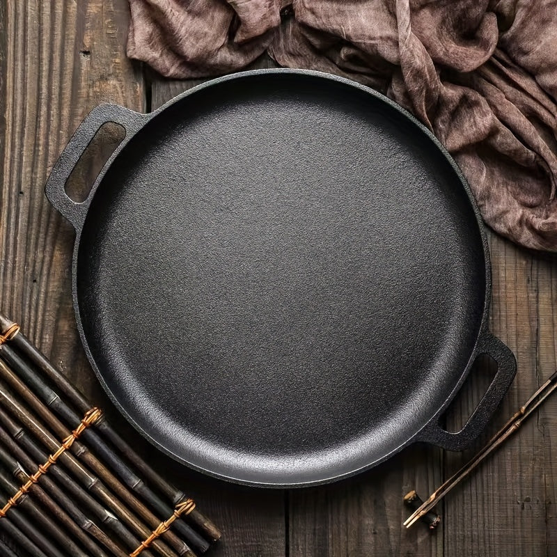 Single-piece Multi-Functional Non-Stick Cast Iron Griddle Skillet for Pizza, BBQ, and Pancakes - Suitable for Use on Any Stovetop, Perfect for Cooking at Home or Outdoors - No Electricity Required