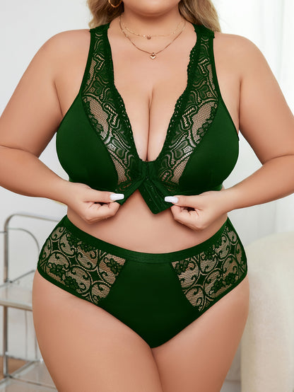 Sexy lace patchwork underwear set for plus-size women