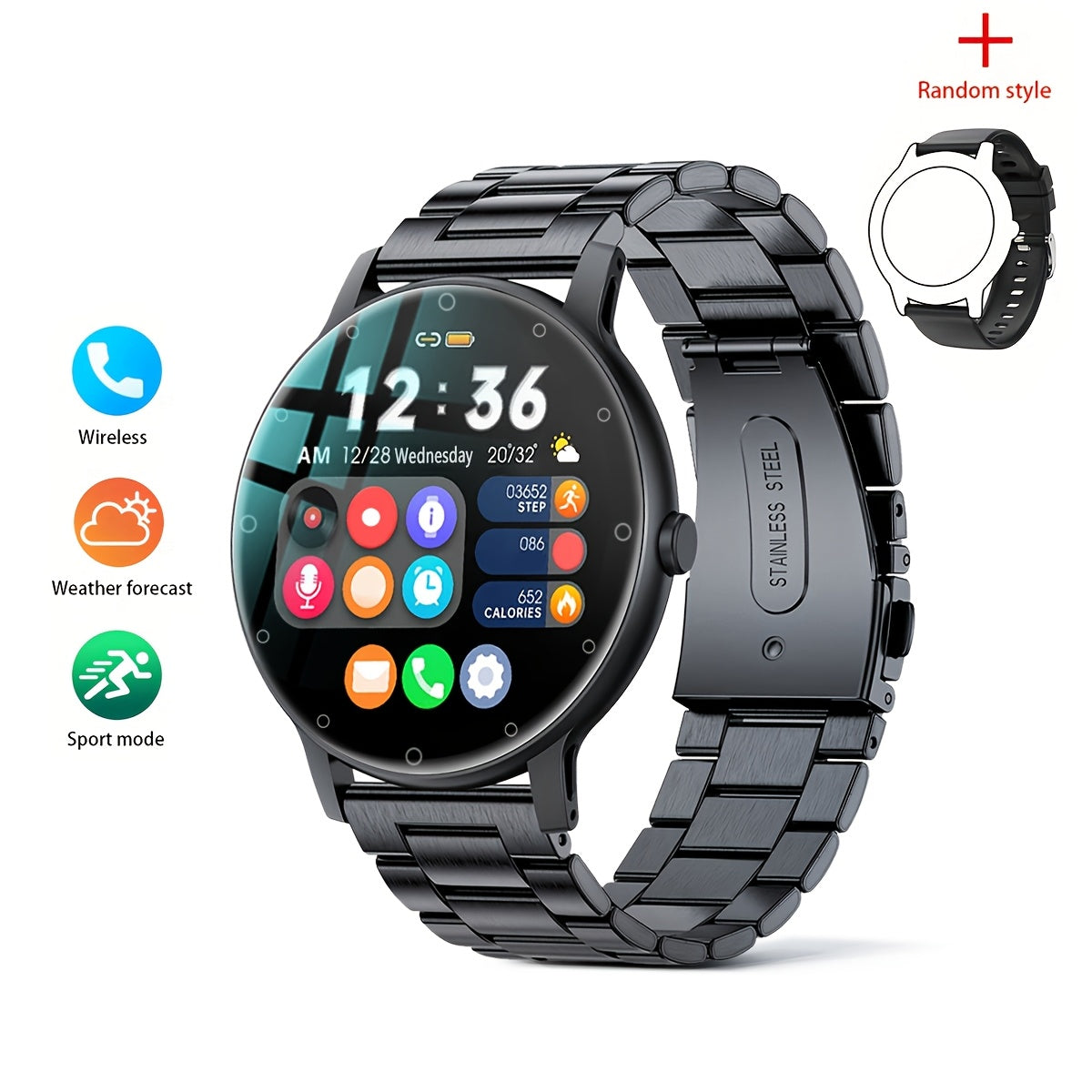 Hailiases Vintage Style Smartwatch is equipped with a Full Touchscreen for easy navigation. It features a Sleep Tracker, Wireless Calling, Pedometer, Music Control, 100+ Exercise Modes, AI Control, and Games. This Fitness Band is compatible with both