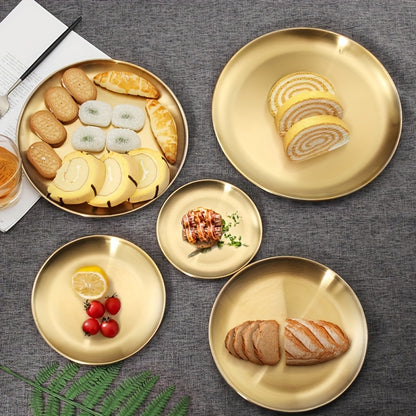 Golden stainless steel coffee tray for buffet parties and fruit decoration.