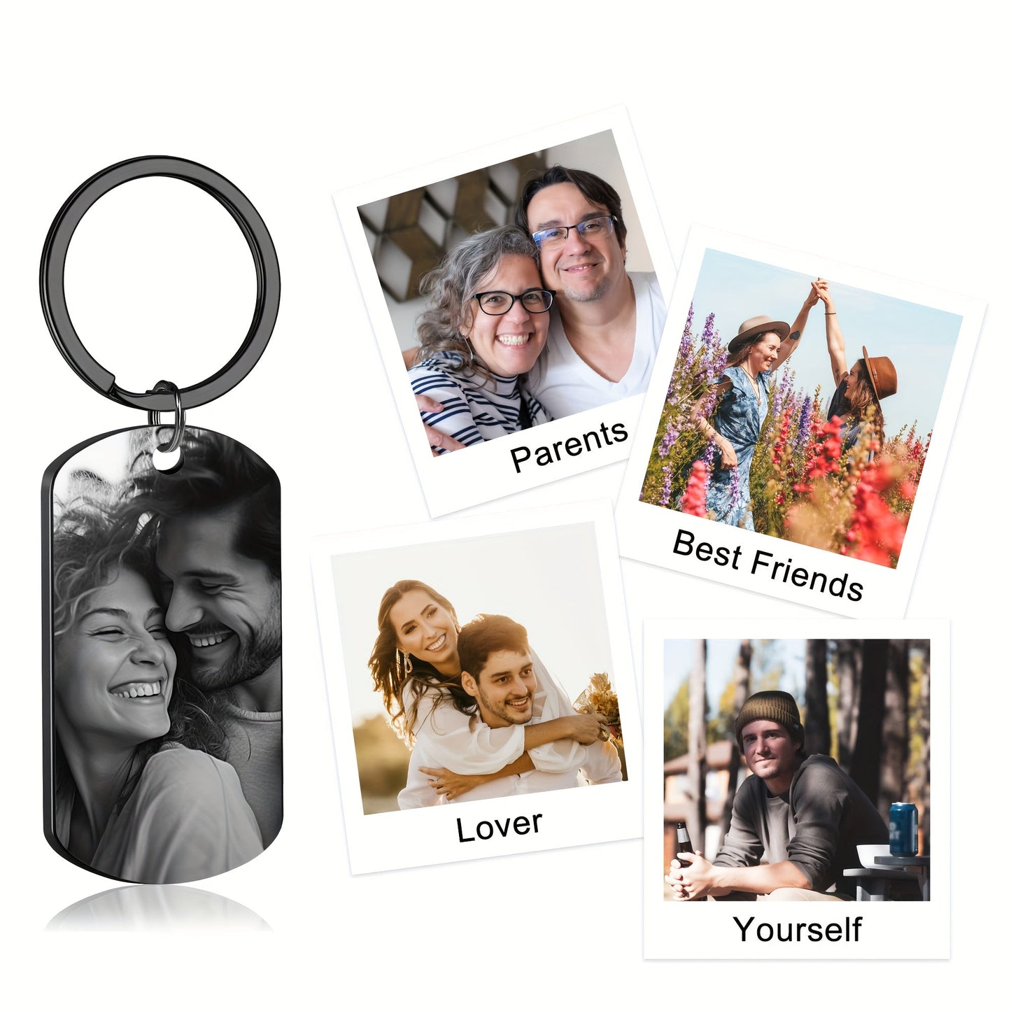 Highest quality Stainless Steel Keychain with Custom Engraving - Unique Dog Tag Design featuring Personalized Photo & Text - Stylish, Long-lasting Black Alloy Accessory that is Water-Resistant - Ideal Gift for Men, Boyfriends, Family & Friends