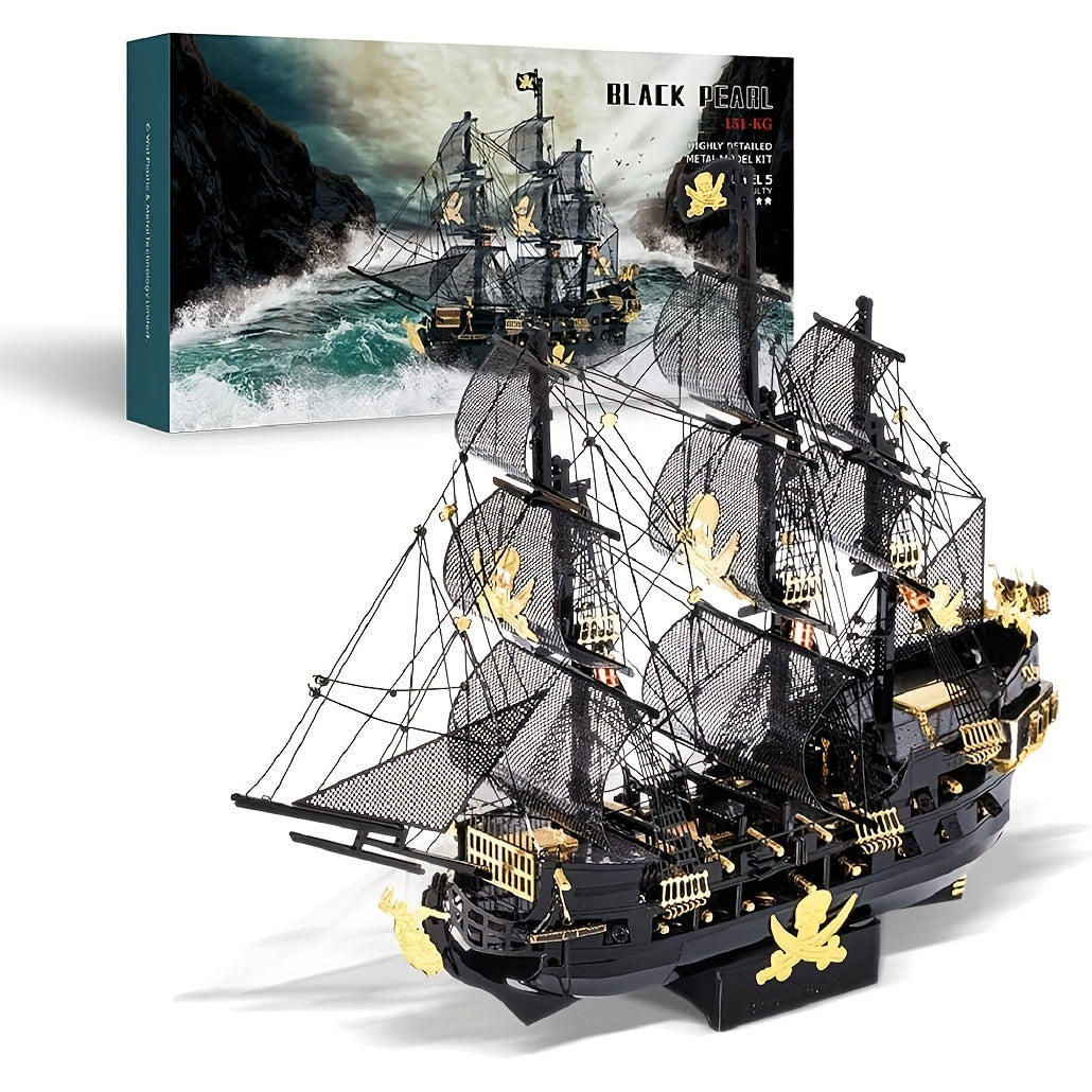 Piececool Metal 3D Puzzles for Adults, Flying Dutchman Pirate Ship Model Kit, DIY craft kit for family time, ideal birthday gift.