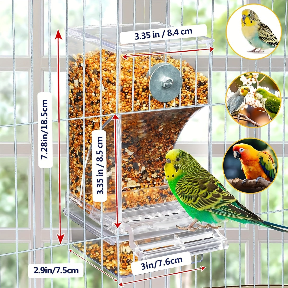 1 ClearView Automatic Bird Feeder for Budgies, Canaries, Cockatiels, Finches - Transparent, No-Spill, No-Mess, Durable Plastic, Easy Assembly, No Electricity Required