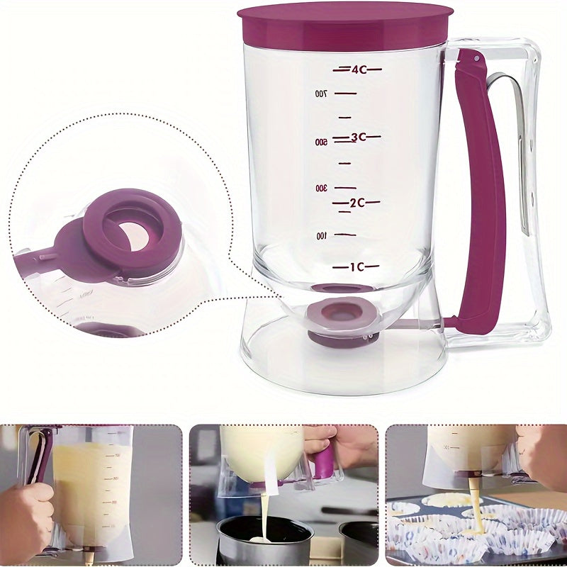 Non-electric handheld plastic pancake mixer for cupcakes and waffles, featuring an easy grip design. This food-safe, durable, and lightweight kitchen accessory ensures convenient baking.