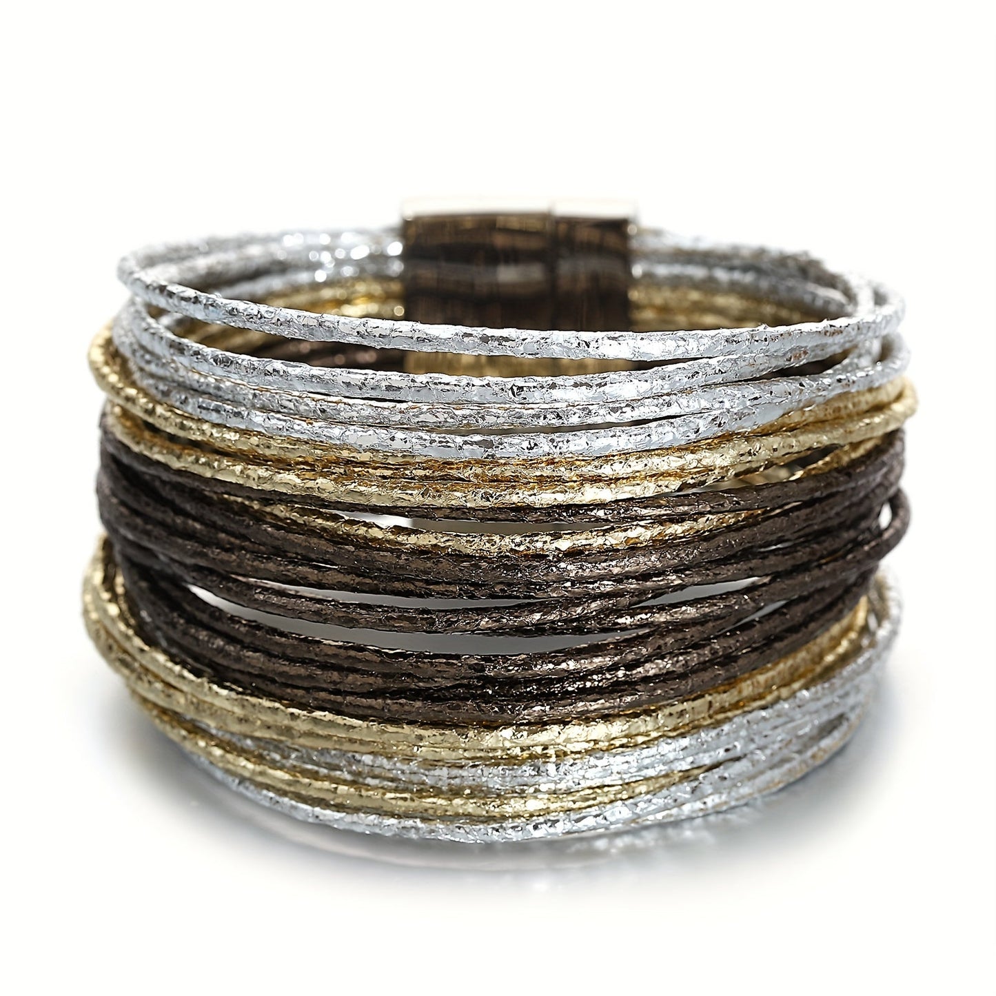 This Multilayer Wrap Bracelet features Slim Stripes and Metallic Shiny Glitter Leather, with a Magnetic Clasp that makes it easy to put on and take off. Perfect for Men and Women, this Bracelet is great for Holiday Parties and makes a unique Birthday