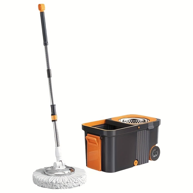 Multi-functional Wash Spin Mop and Bucket Set - Perfect for Both Wet & Dry Cleaning, Great for Hardwood, Laminate, and Tile Floors - Convenient Hands-Free Dust Removal System with Generous Capacity, Includes Cleaning Supplies and Back to School