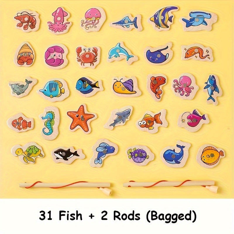 VPHWG Magnetic Wooden Fishing Game: Educational, Interactive, Colorful Marine Life Pieces, Ideal Birthday Gift.