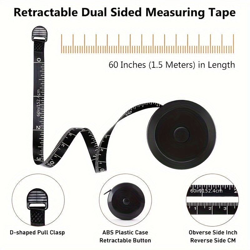 SoftTouch retractable sewing tape measure with 152.4cm length, double-sided scale, metal blade, and positive lock for sewing, design, body measurement, and crafting.