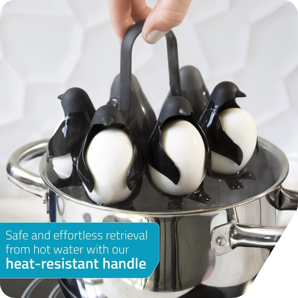 This penguin-shaped egg rack is perfect for cooking, storing, and serving your eggs. It can hold up to 6 eggs and is designed for making soft or hard-boiled eggs. The convenient design makes it ideal for both cooking and refrigerator storage.