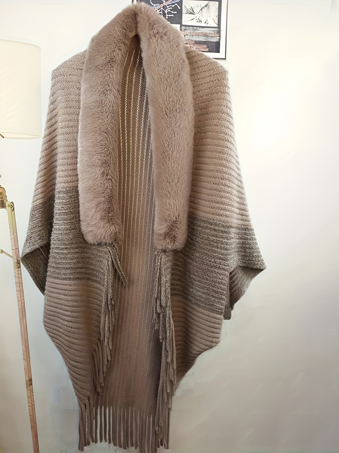 Stylish asymmetrical shawl with faux fur collar, perfect for daily wear and parties in all seasons.