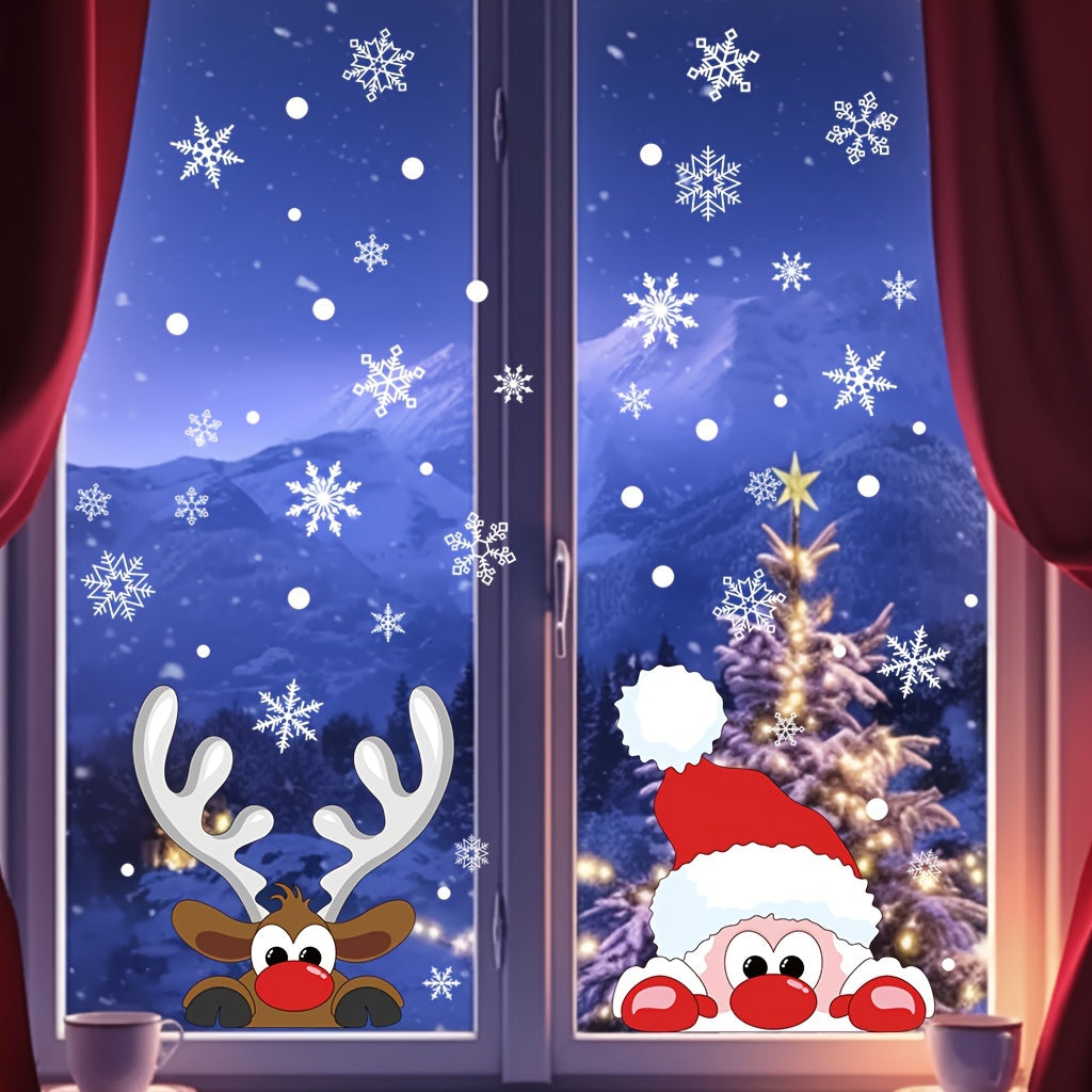 Decorate your holiday home with these festive Christmas Window Clings! The set includes snowflake, Santa, and reindeer decals measuring 24.99cm x 45.01cm. Made of electrostatic PVC, these stickers will add a winter wonderland touch to your Christmas