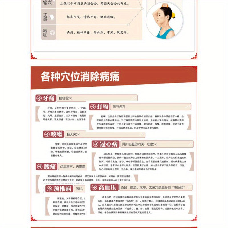 Colorful illustrated book on human body acupoints for common diseases, with introduction to Traditional Chinese Medicine and quick acupoint selection.