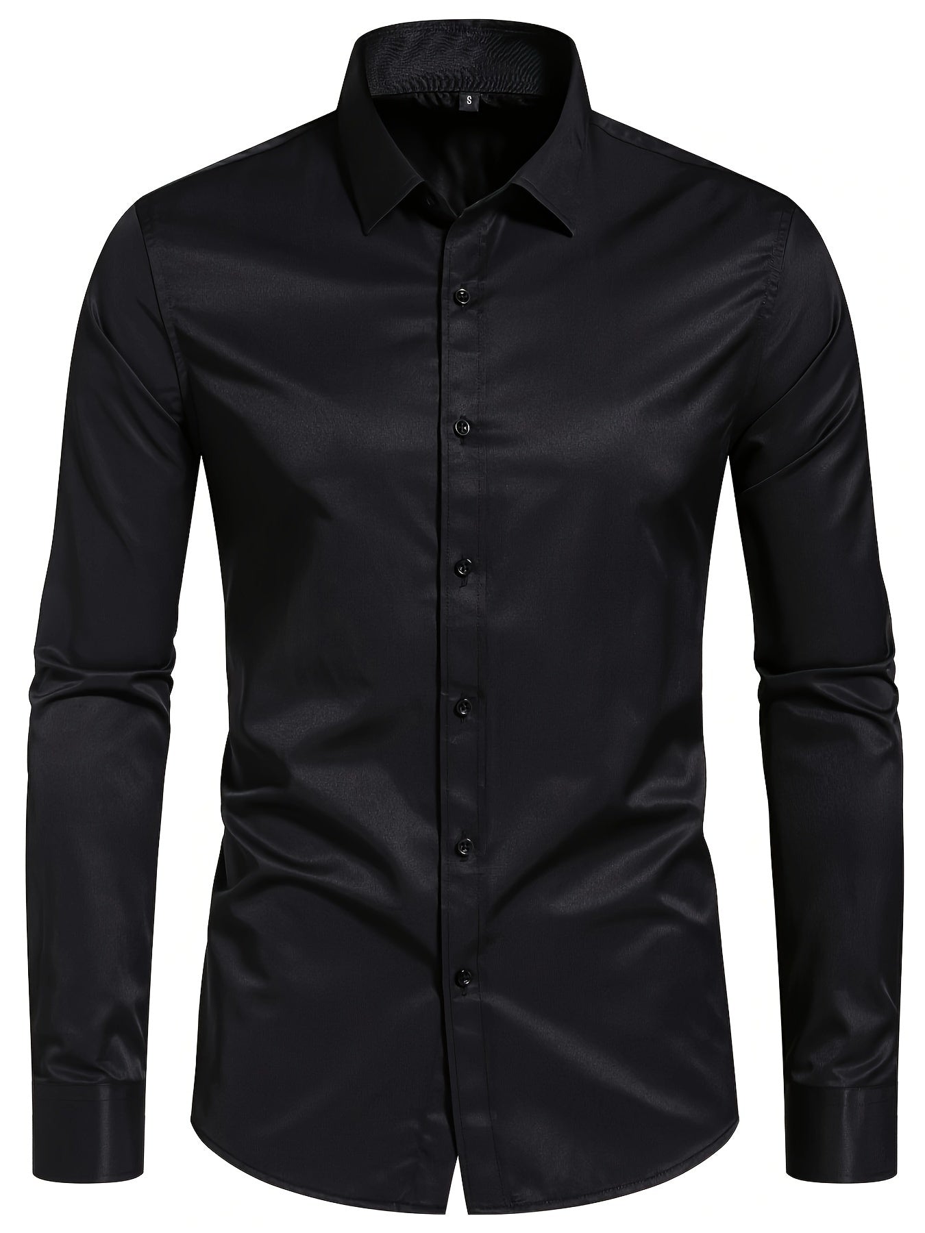 Men's All-Season Work Shirt, Cotton-Poly-Spandex Blend, Long Sleeve, Lapel Collar, Button Closure, Regular Fit, Woven Fabric