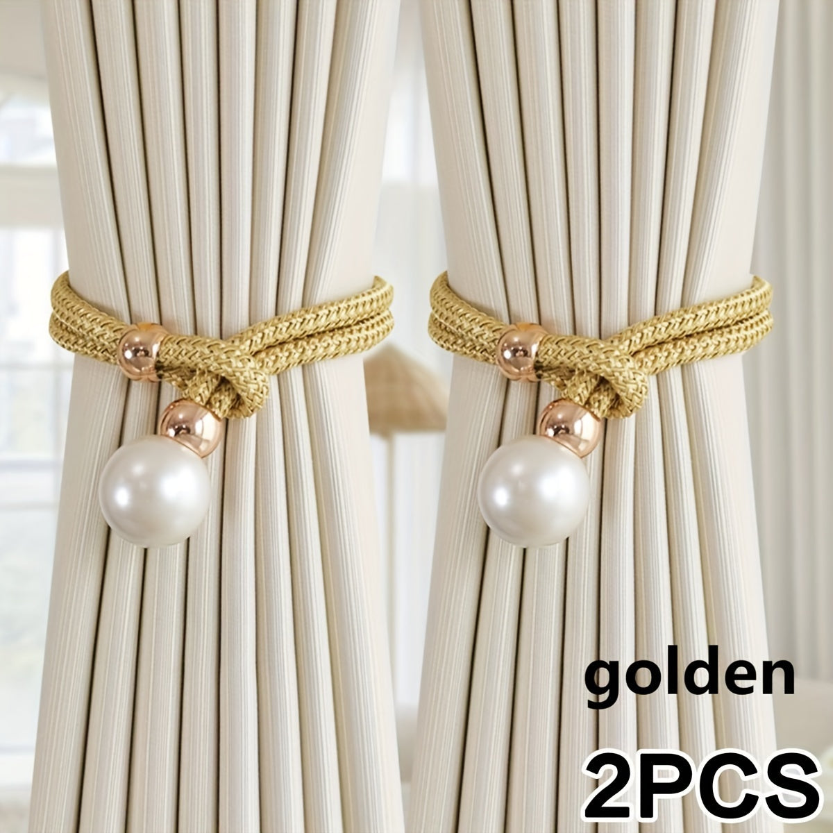 1 set of 2 pieces of pearl decorative curtain buckles, representing high-end luxury and adjustable style for your curtains. These elegant pearl curtain straps are perfect for enhancing the decoration of your curtains in any room, whether it be a bedroom