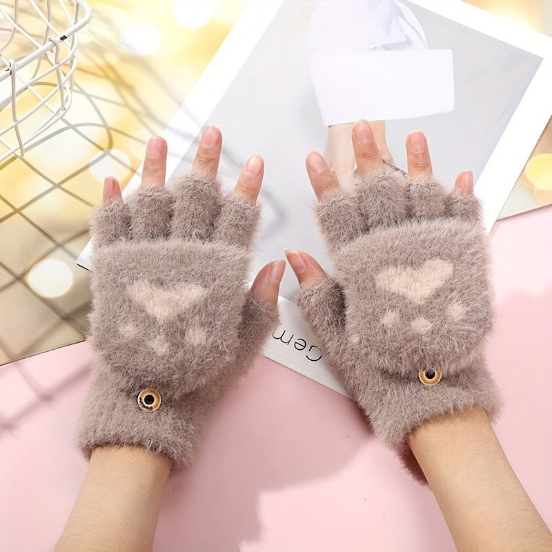 Keep your hands warm and cozy this winter with these Women's Half-Finger Convertible Gloves. Featuring a cute cat claw design, plush thickened material, and dual-purpose functionality for writing and learning in cold weather.