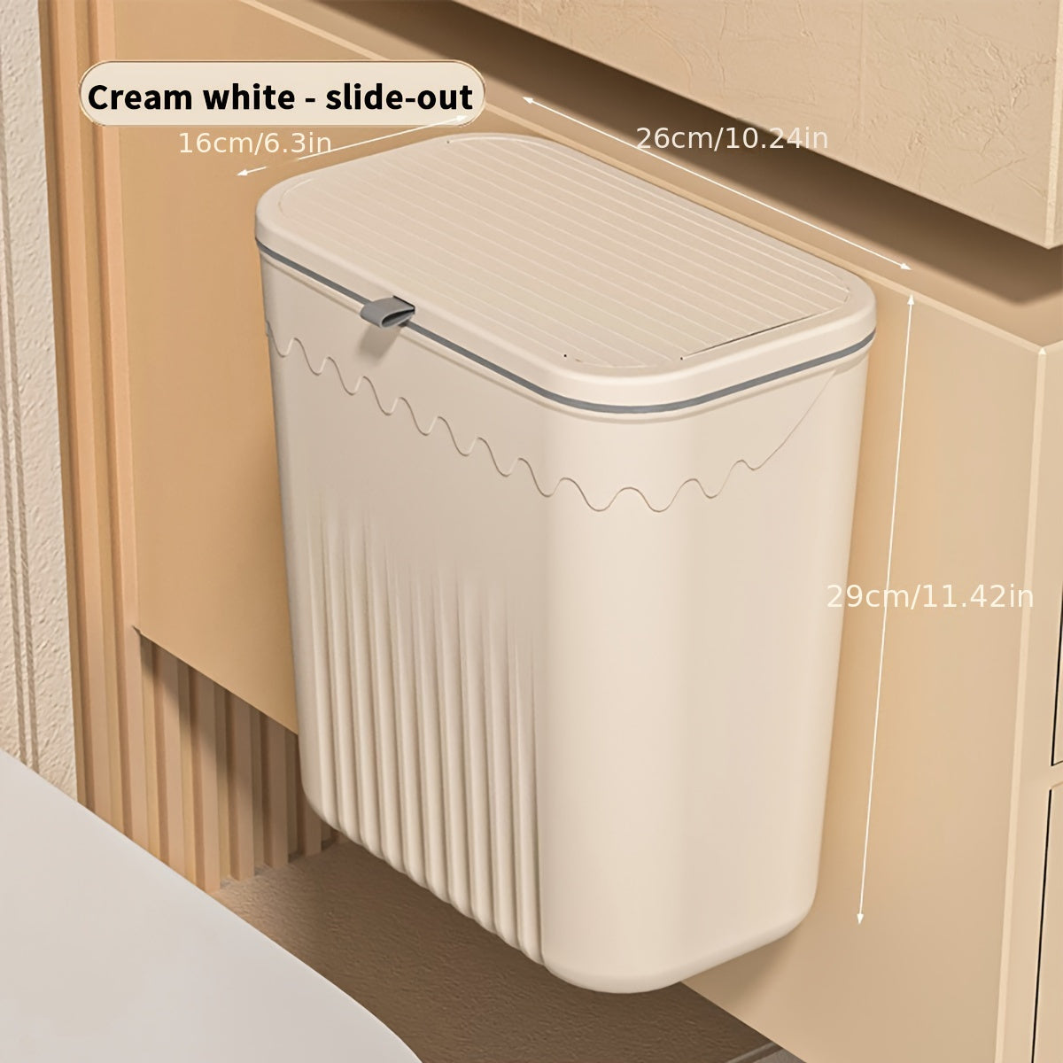 Wall-Mounted Plastic Trash Can with Slide Lid, High Capacity, Stylish Design, Perfect for Kitchen, Bathroom, Bedroom, or Diaper Disposal