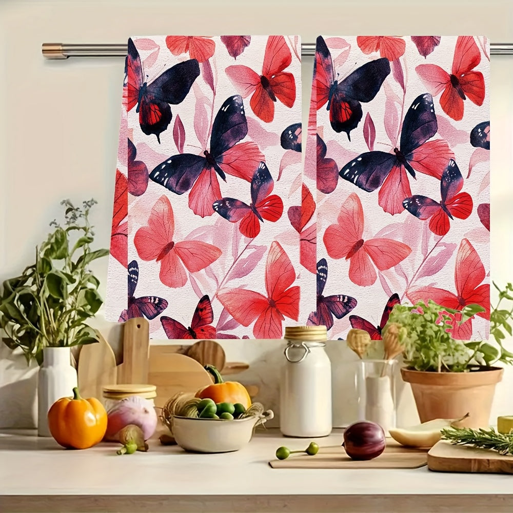 Get a pair of luxurious kitchen towels with a beautiful abstract design of roses and butterflies, perfect for Valentine's Day. These ultra-soft towels are highly absorbent, machine washable, and measure 40.64x60.96 cm, making them ideal for holiday