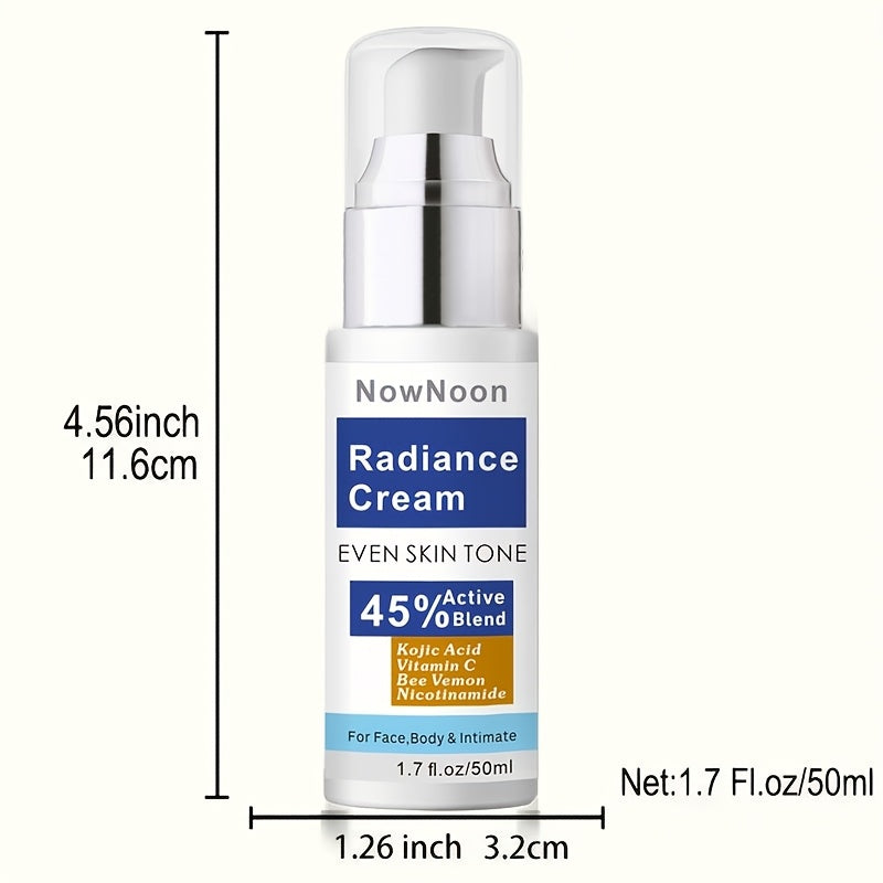 NOWNON Radiance Cream with Kojic Acid, Vitamin C & Nicotinamide for Even Skin Tone on Face, Body, Intimate Areas, Alcohol-Free, 1.7fl.oz, Sleek Packaging.