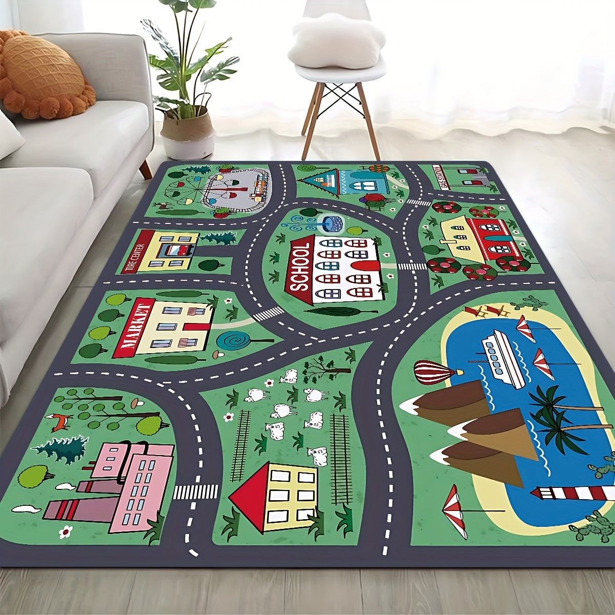 Get the 1pc Urban Road Pattern Living Room Area Rug for your home. Made from machine washable polyester with PVC backing, this non-slip, moisture-proof rug is perfect for any room in your home. Ideal for home decoration in the bedroom, kitchen, bathroom