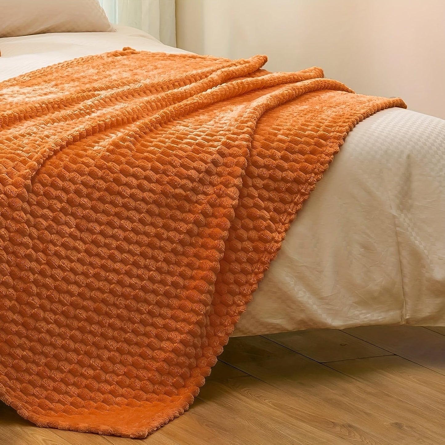 Cozy up with our luxurious Burnt Orange Flannel Throw Blanket, crafted with ultra-soft 3D Jacquard for the ultimate warmth and comfort on your couch, sofa, bed, or chair. This all-season blanket is tear-resistant and lightweight, providing you with the