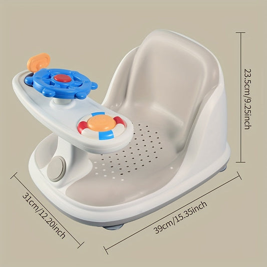 Bath Seat for Youngsters in Gray with 3 Fun Toys - Non-Slip, Safe, and Comfortable for Playtime