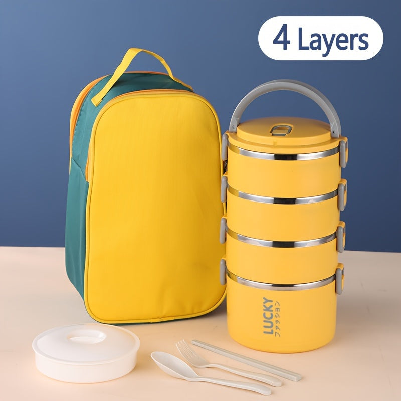 Upgrade your lunch game with this durable Large Capacity Stainless Steel Insulated Lunch Box Set! Perfect for school, picnic, camping, or work, this reusable and leak-proof bento container comes with a thermal bag and cutlery for convenience. Easy to