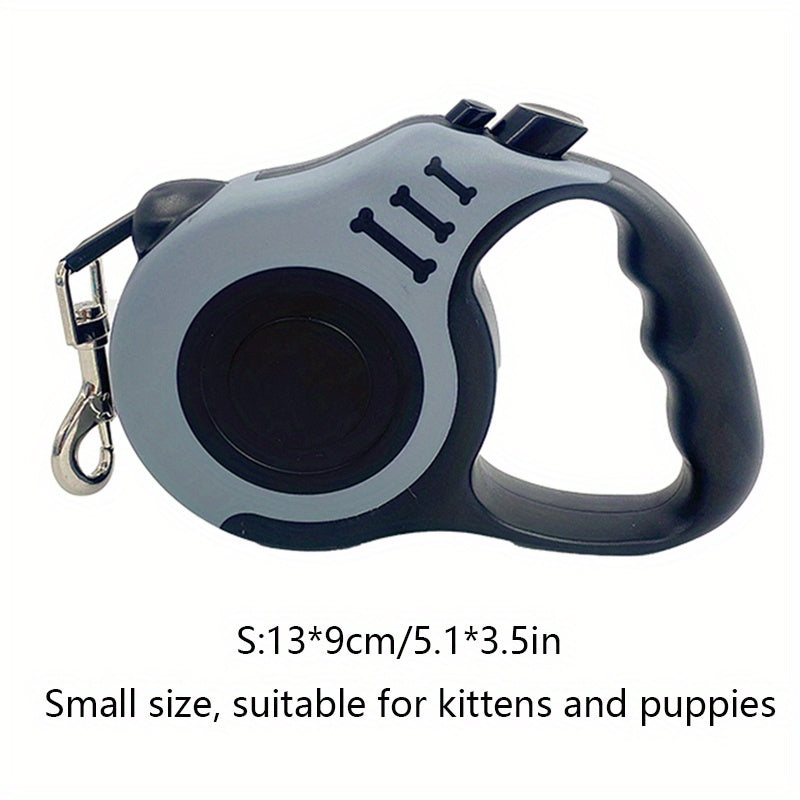 Sturdy dual-switch retractable dog leash offers easy control and comfortable grip.