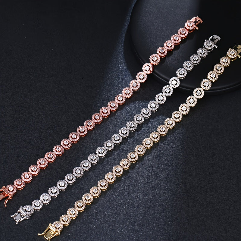 Shiny Zirconia Thin Tennis Bracelet Made with Silver Plating, Decorated with Sparkling Stones, Versatile Copper Hand Chain